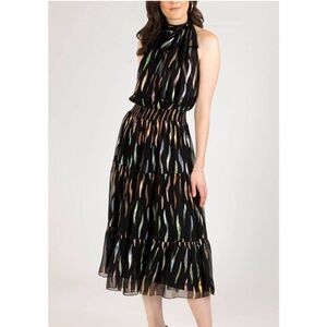 Shoshanna‎ Black Kaia Lurex Chiffon Sleeveless Midi Dress - 6